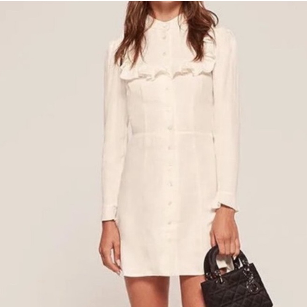 Reformation Maia Elegant Cream Long-Sleeve Dress